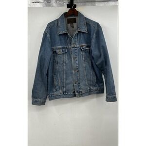 North River Medium Wash Classic Biker Trucker Denim Jacket Men's L Oversized